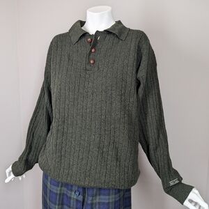 Vintage 90s West Coast Wool Cable Knit Sweater Olive Green Oversized Grandpa Sty